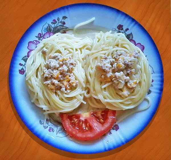 Гнёзда из макарон с фаршем