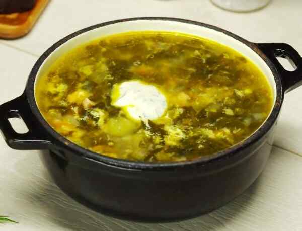 Зеленый борщ с щавелем и яйцом классический