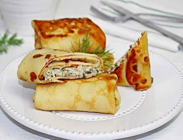 Сытные вкусные блинчики с курицей и грибами